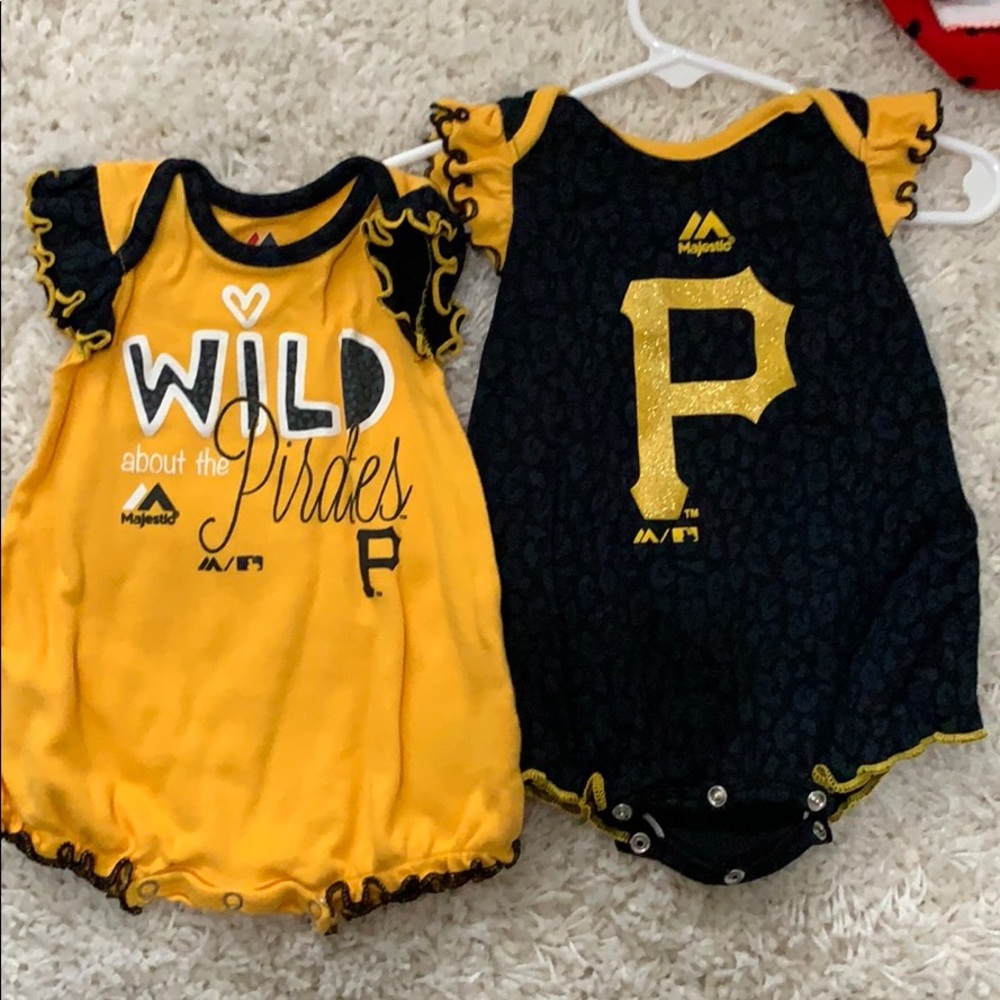 Pirates baby girl rompers